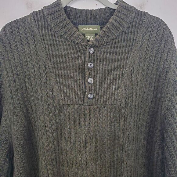 Eddie Bauer Sweater Pullover Thick Cableknit Fisherman Mock Collar Mens L Tall - Picture 2 of 9